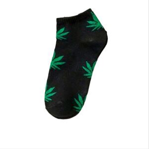 Black Ankle Socks with Green Pot Leaf